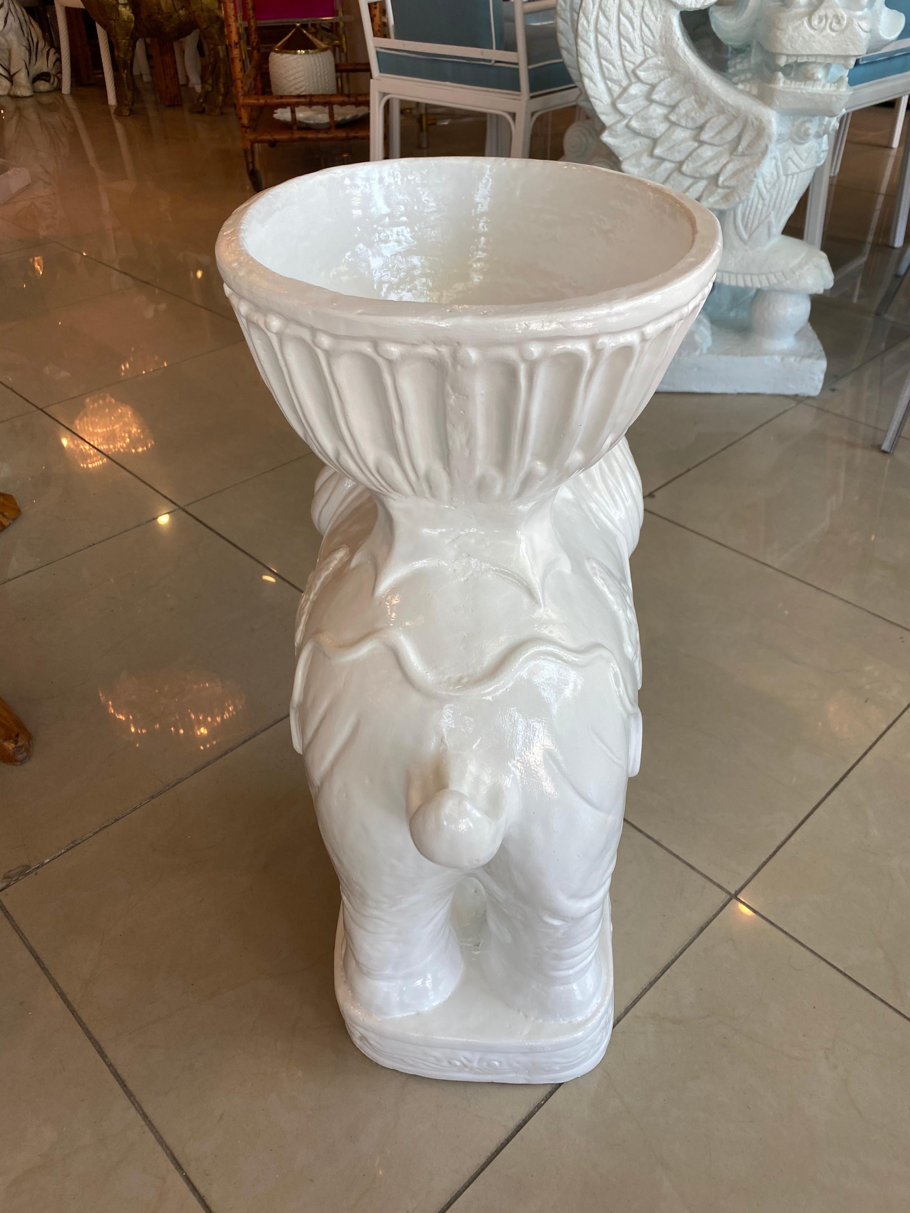 Vintage Large White Elephant Garden Plant Stand Planter Plaster For Sale 3