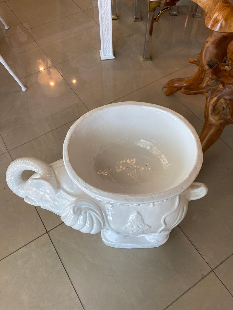 Vintage Large White Elephant Garden Plant Stand Planter Plaster For