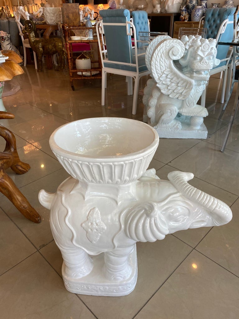 Vintage Large White Elephant Garden Plant Stand Planter Plaster For