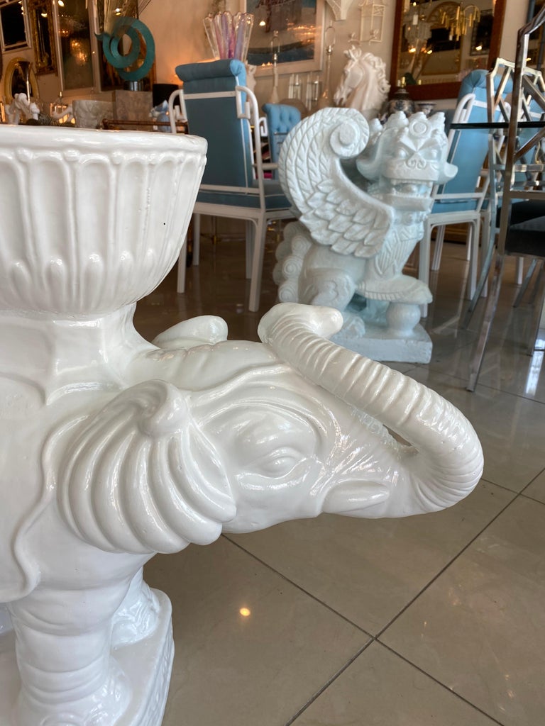 Vintage Large White Elephant Garden Plant Stand Planter Plaster For
