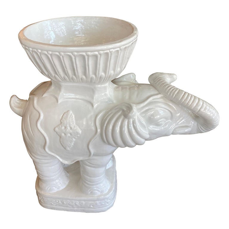 Vintage Large White Elephant Garden Plant Stand Planter Plaster For