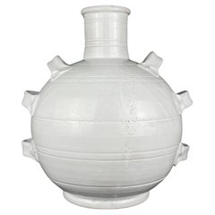 Vintage large white enamel terracotta vase, Italy 1970s