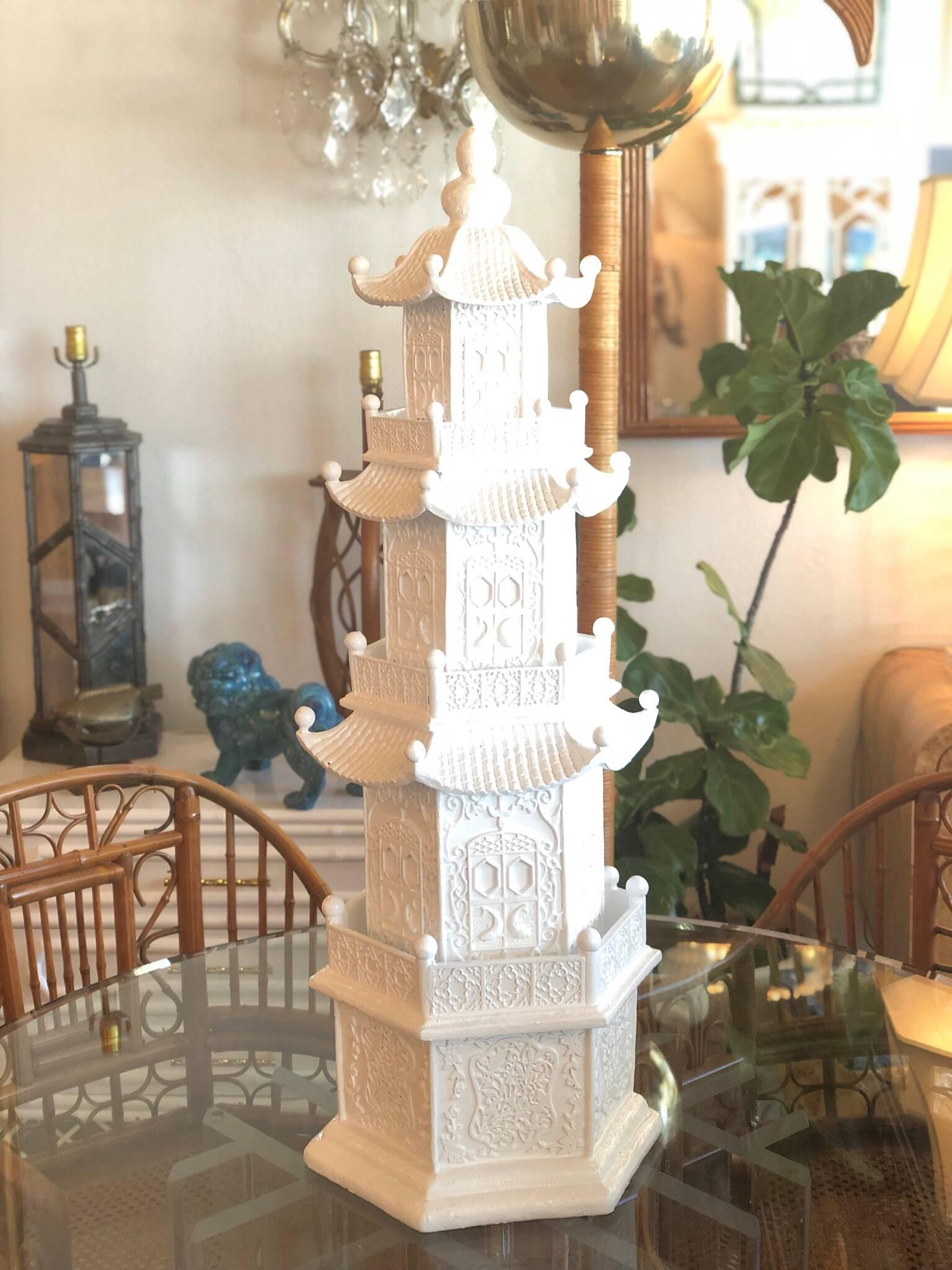 Vintage Large White Pagoda Statue Chinoiserie Garden 1