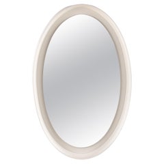 Vintage Large White Wooden Oval Wall Mirror, 1960s