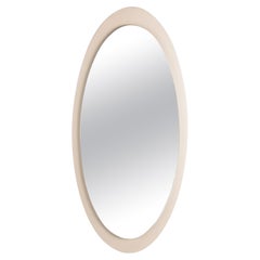 Vintage Large White Wooden Oval Wall Mirror 1960s