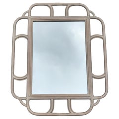 Vintage Large Whitewashed Bamboo Mirror Vintage Large Whitewashed Bamboo Mirror