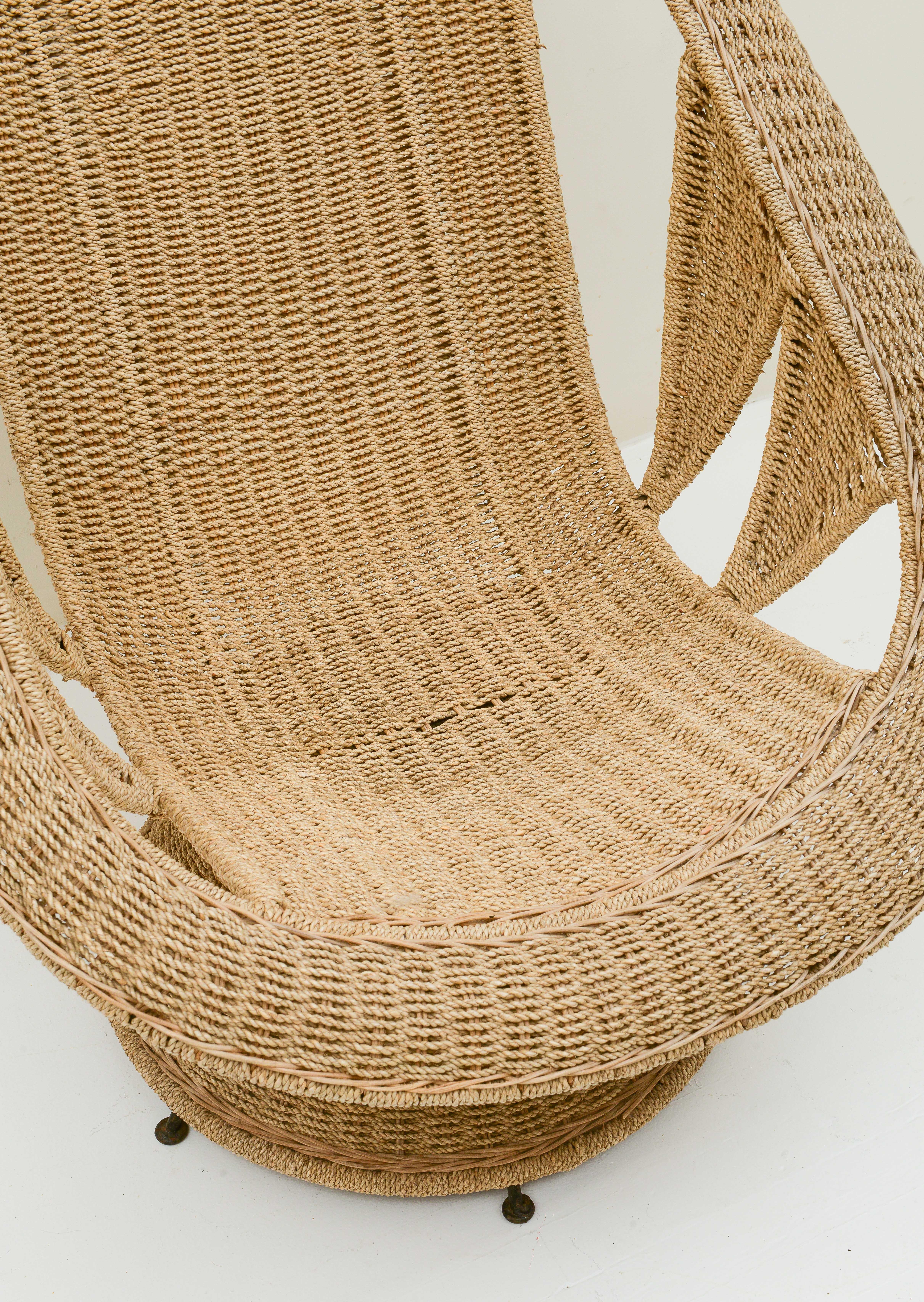 French Vintage Large Wicker Woven Chair with Incredible Detailing, France, 1970's For Sale