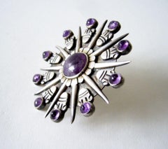 Große Vintage William Spratling Silber und Amethyst Sonnenschliff Brosche