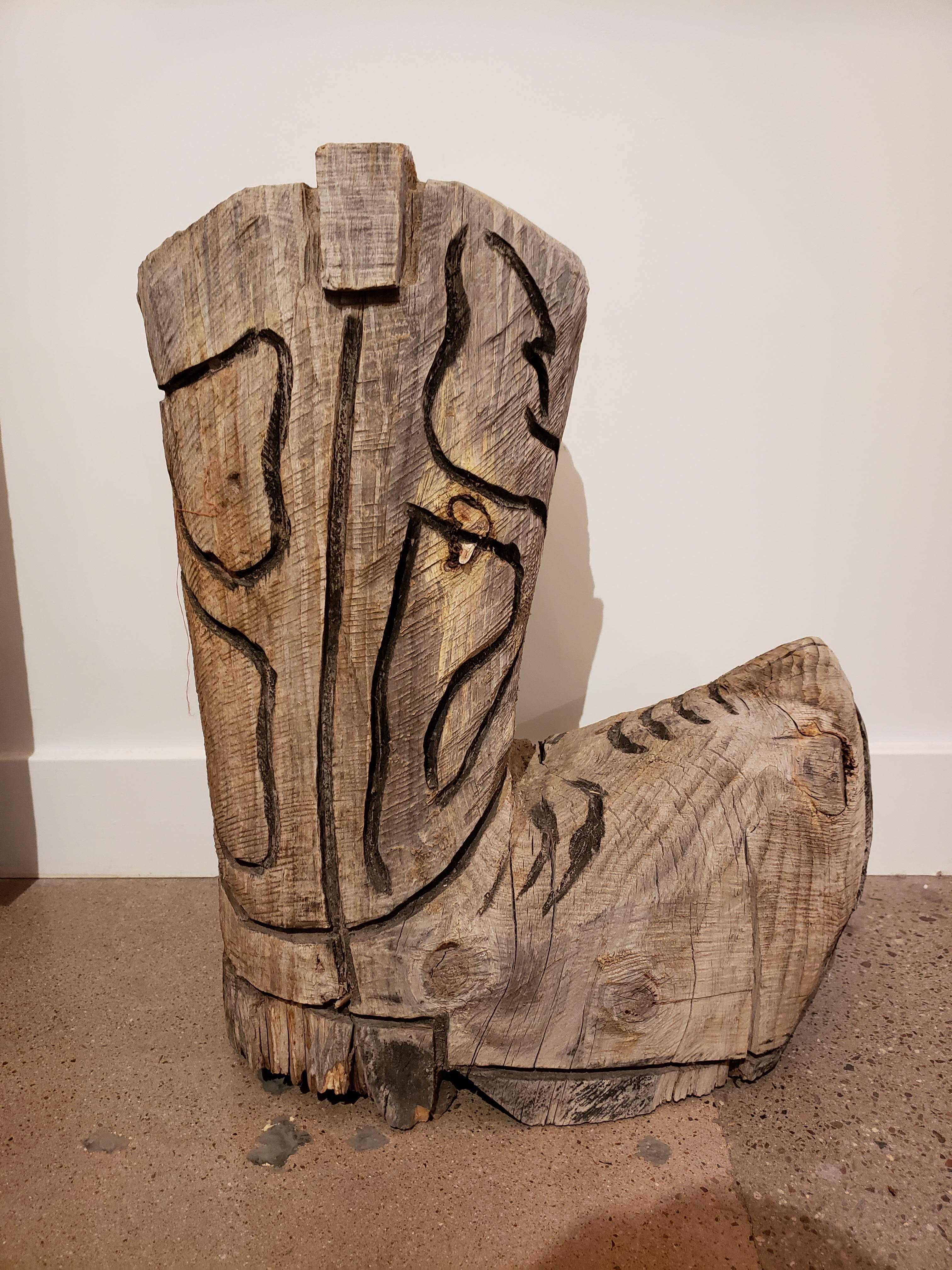 Hand-Carved Vintage Large Wooden Hand Carved Boot