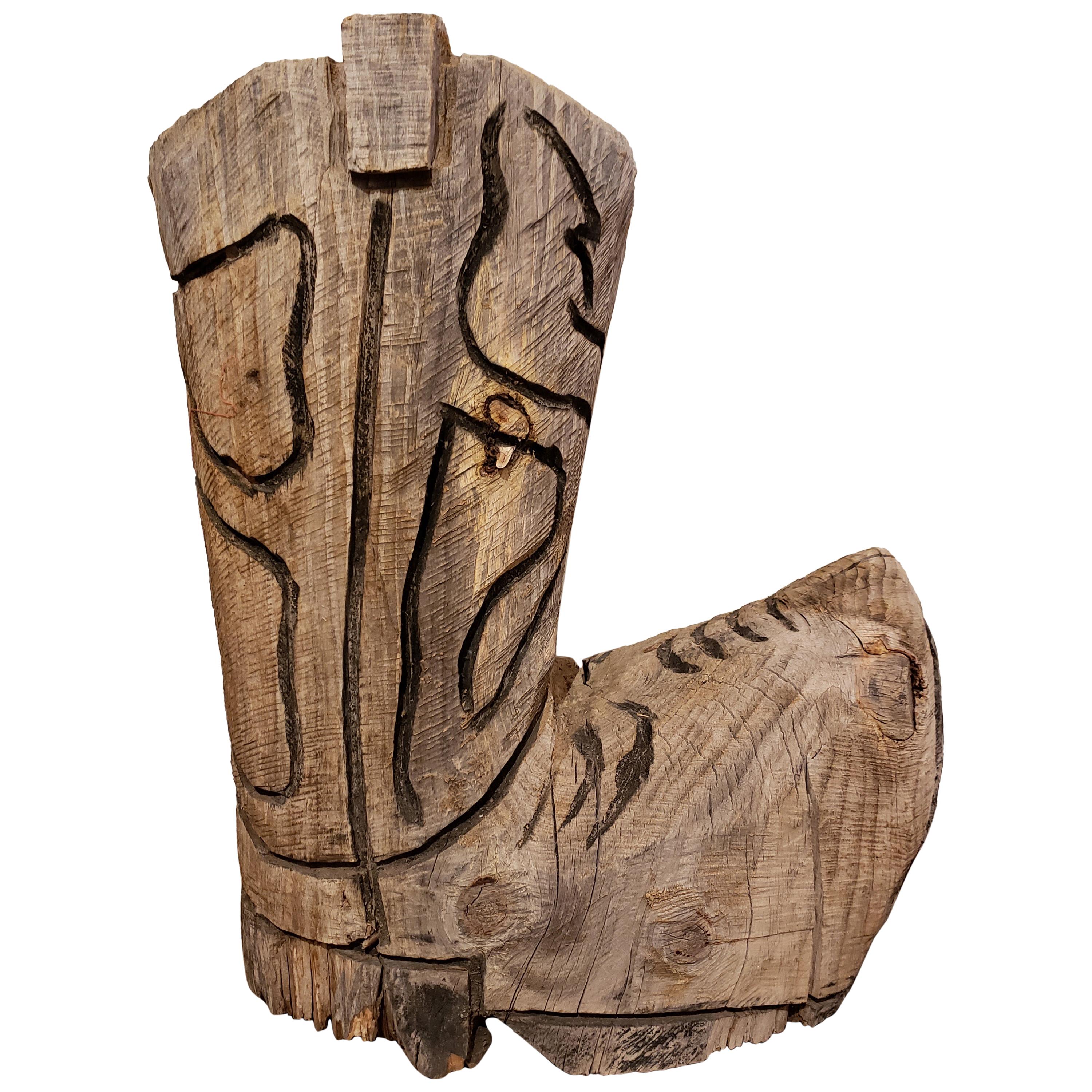 Vintage Large Wooden Hand Carved Boot