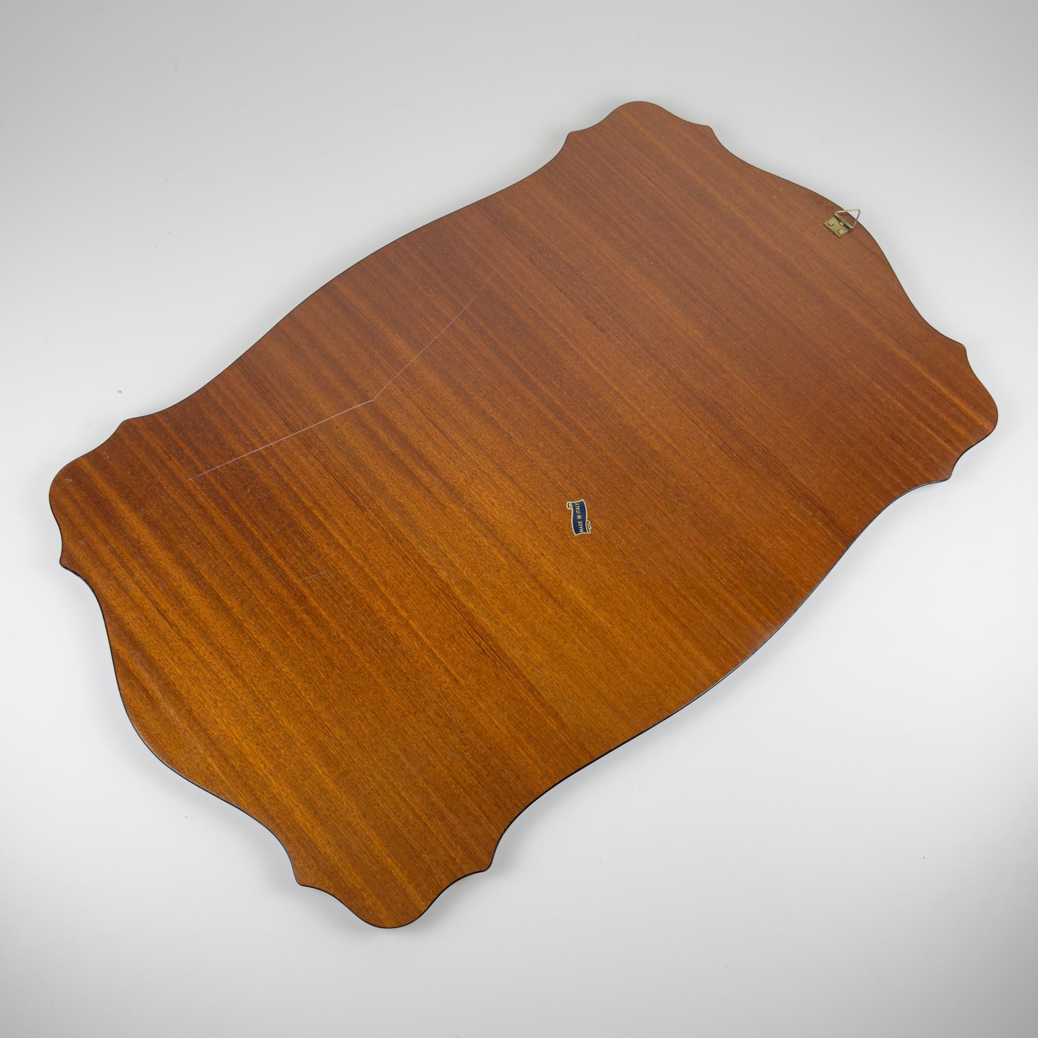 Mid-Century Modern Grand miroir vintage en bois, Italie 1970 en vente