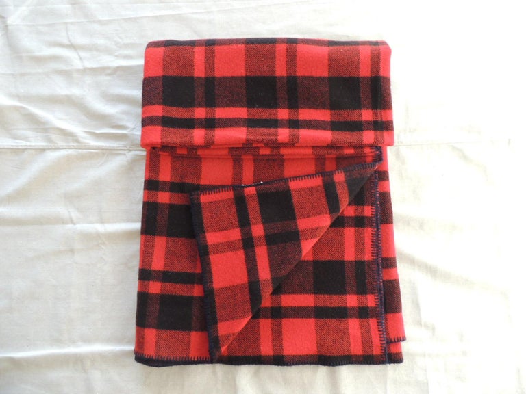 Vintage Large Wool Red and Black Plaid Blanket For Sale at 1stDibs