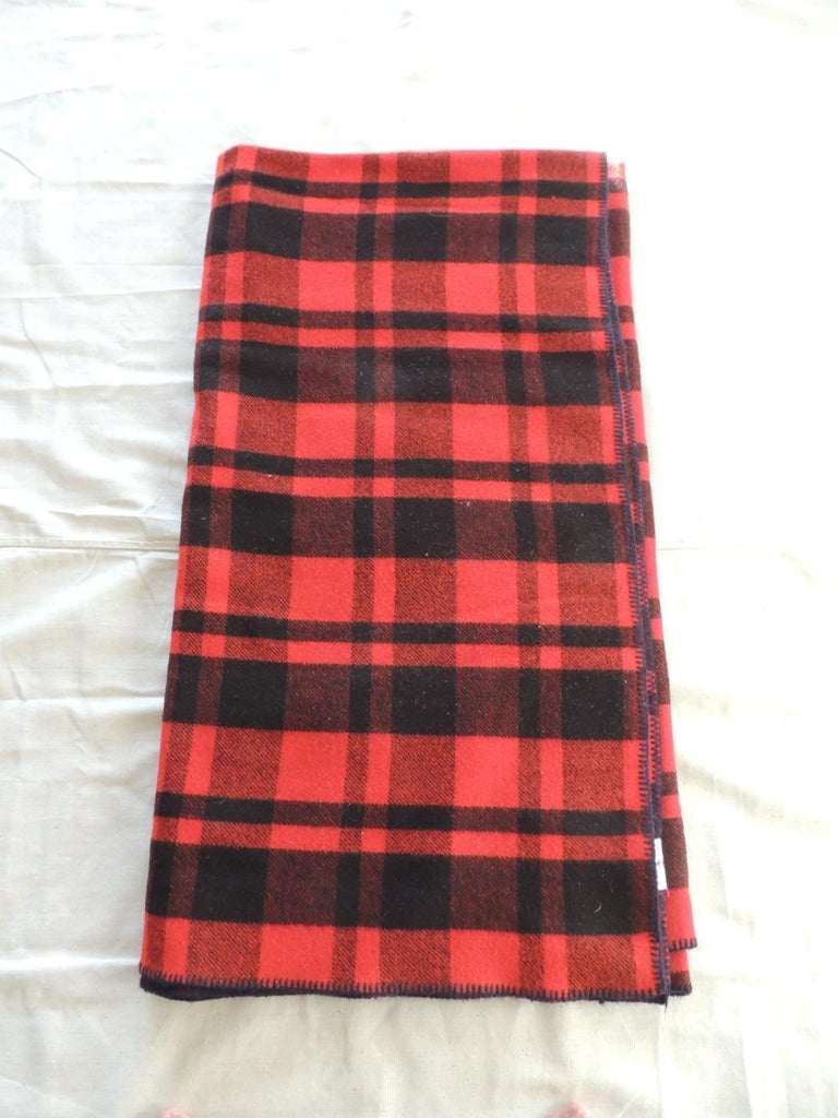 Vintage Large Wool Red and Black Plaid Blanket For Sale at 1stDibs