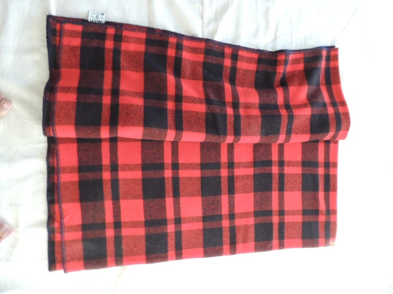 Vintage Large Wool Red and Black Plaid Blanket For Sale at 1stDibs