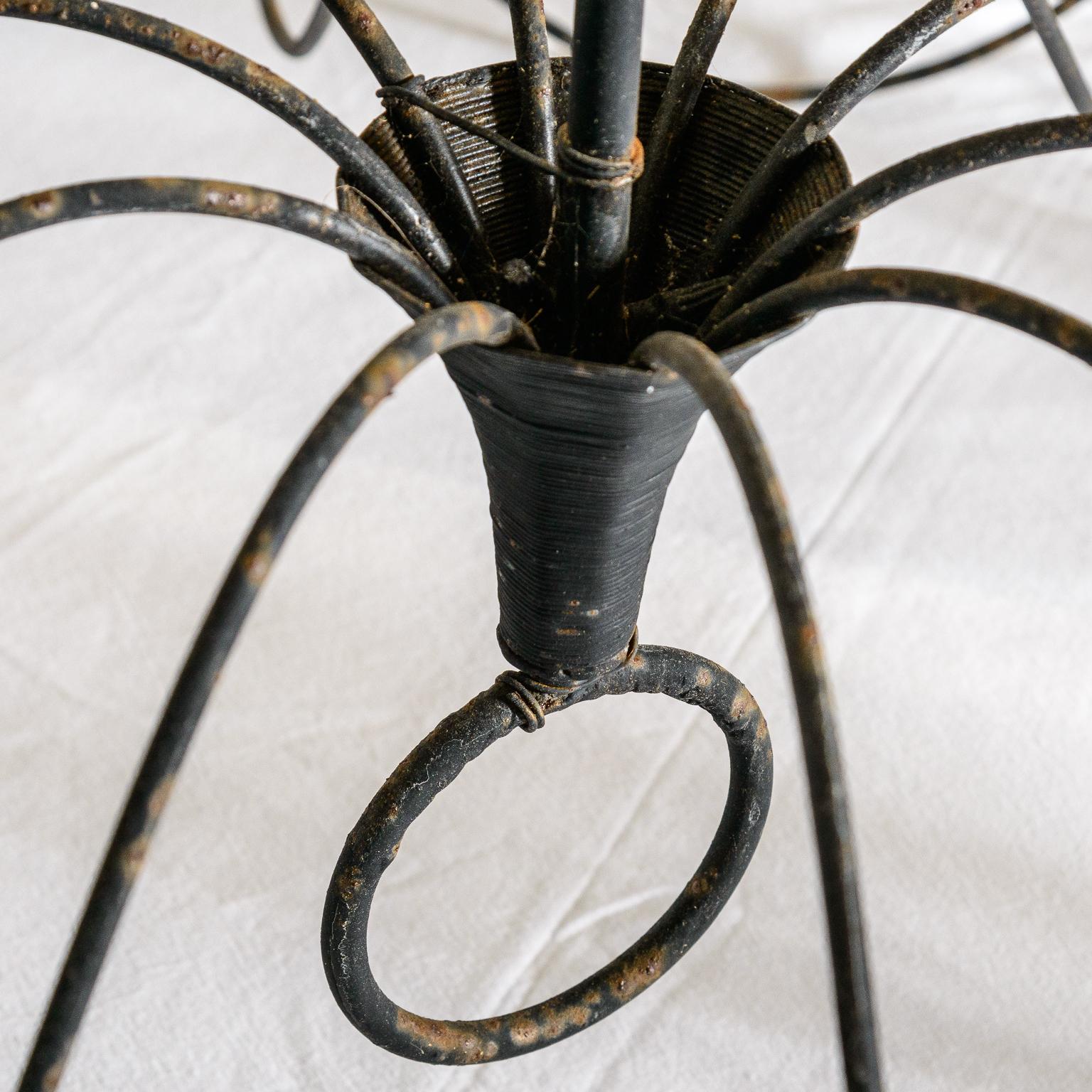 Vintage Large Wrought Iron 10 Candle Lights Chandelier For Sale 4