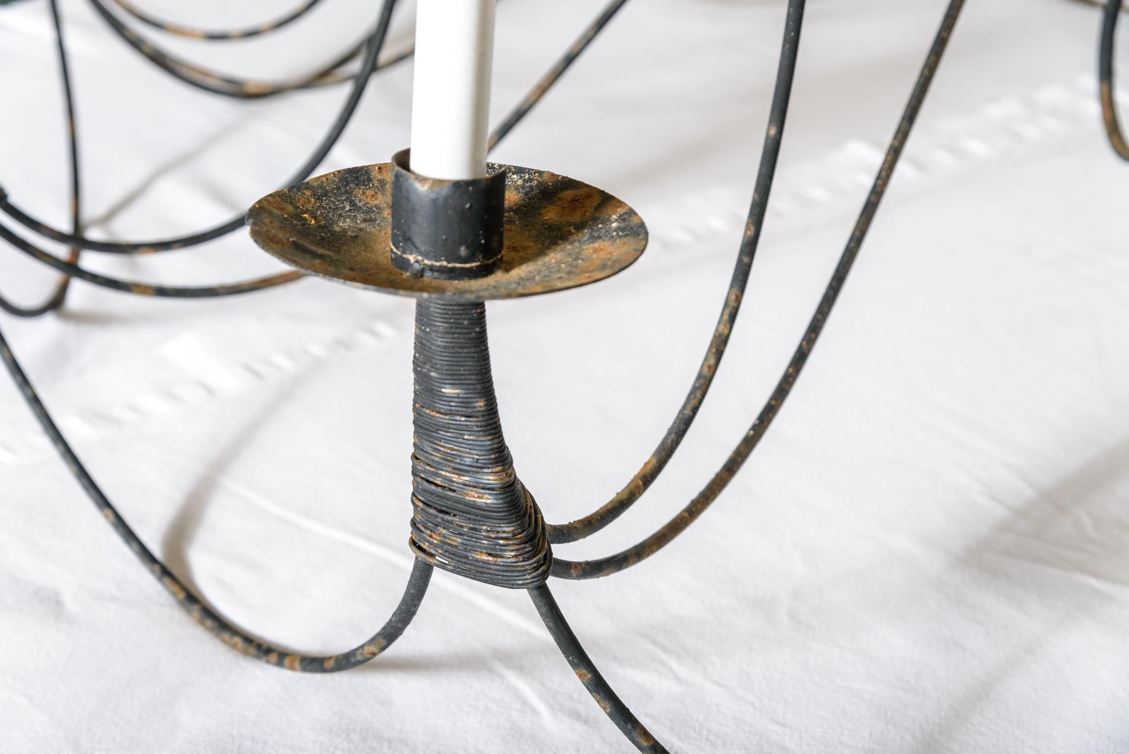 Vintage Large Wrought Iron 10 Candle Lights Chandelier For Sale 5