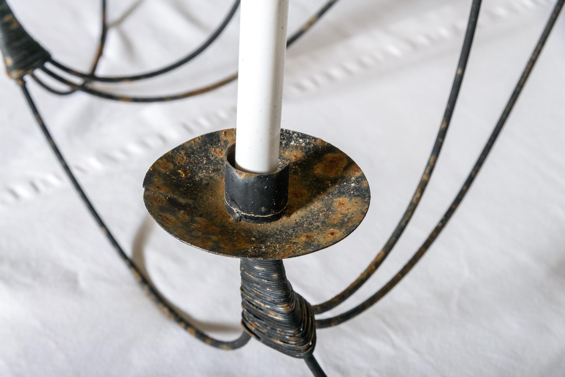 Vintage Large Wrought Iron 10 Candle Lights Chandelier For Sale 6