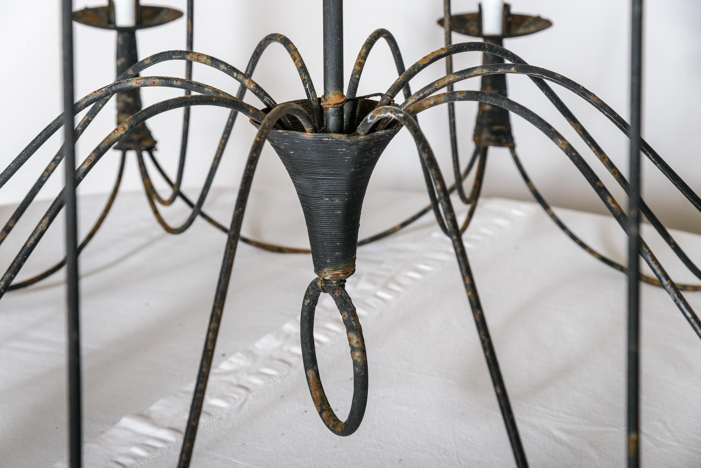 Vintage Large Wrought Iron 10 Candle Lights Chandelier For Sale 7