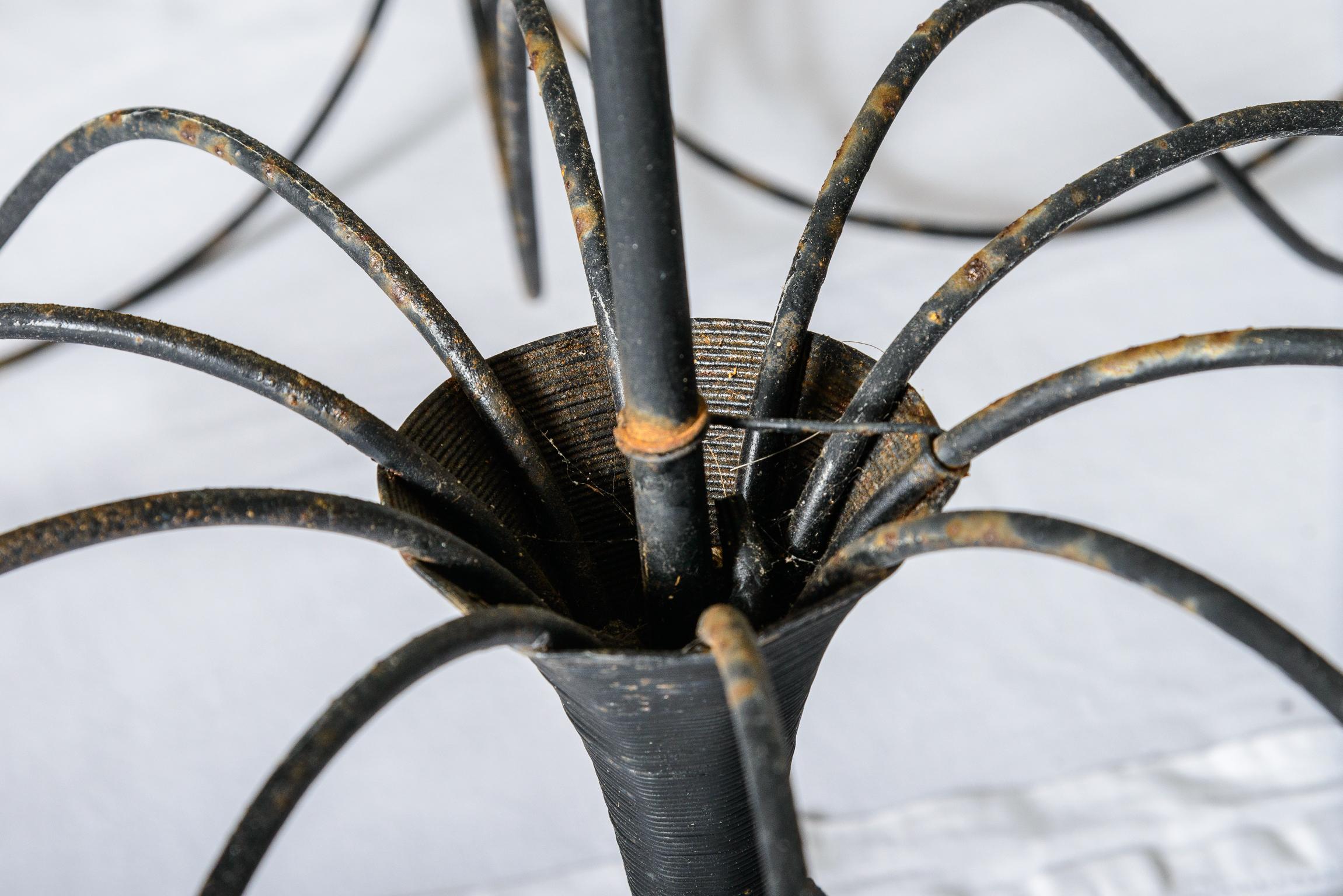 Hand-Crafted Vintage Large Wrought Iron 10 Candle Lights Chandelier For Sale