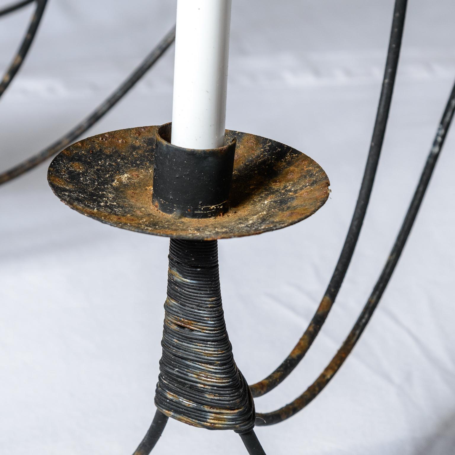 Vintage Large Wrought Iron 10 Candle Lights Chandelier In Good Condition For Sale In West Palm Beach, FL
