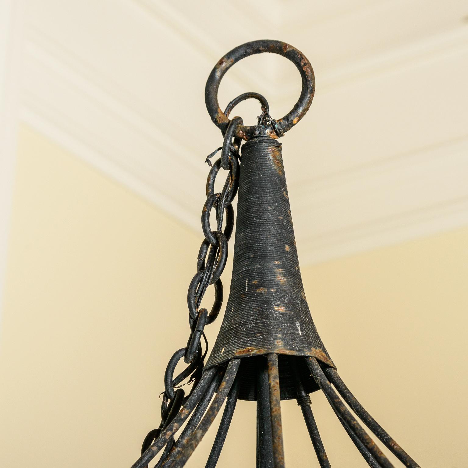 Vintage Large Wrought Iron 10 Candle Lights Chandelier For Sale 2