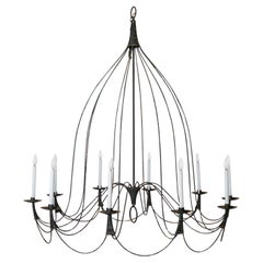 Vintage Large Wrought Iron 10 Candle Lights Chandelier