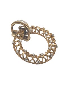 Vintage Large Yellow Gold and Diamond Circle Earrings