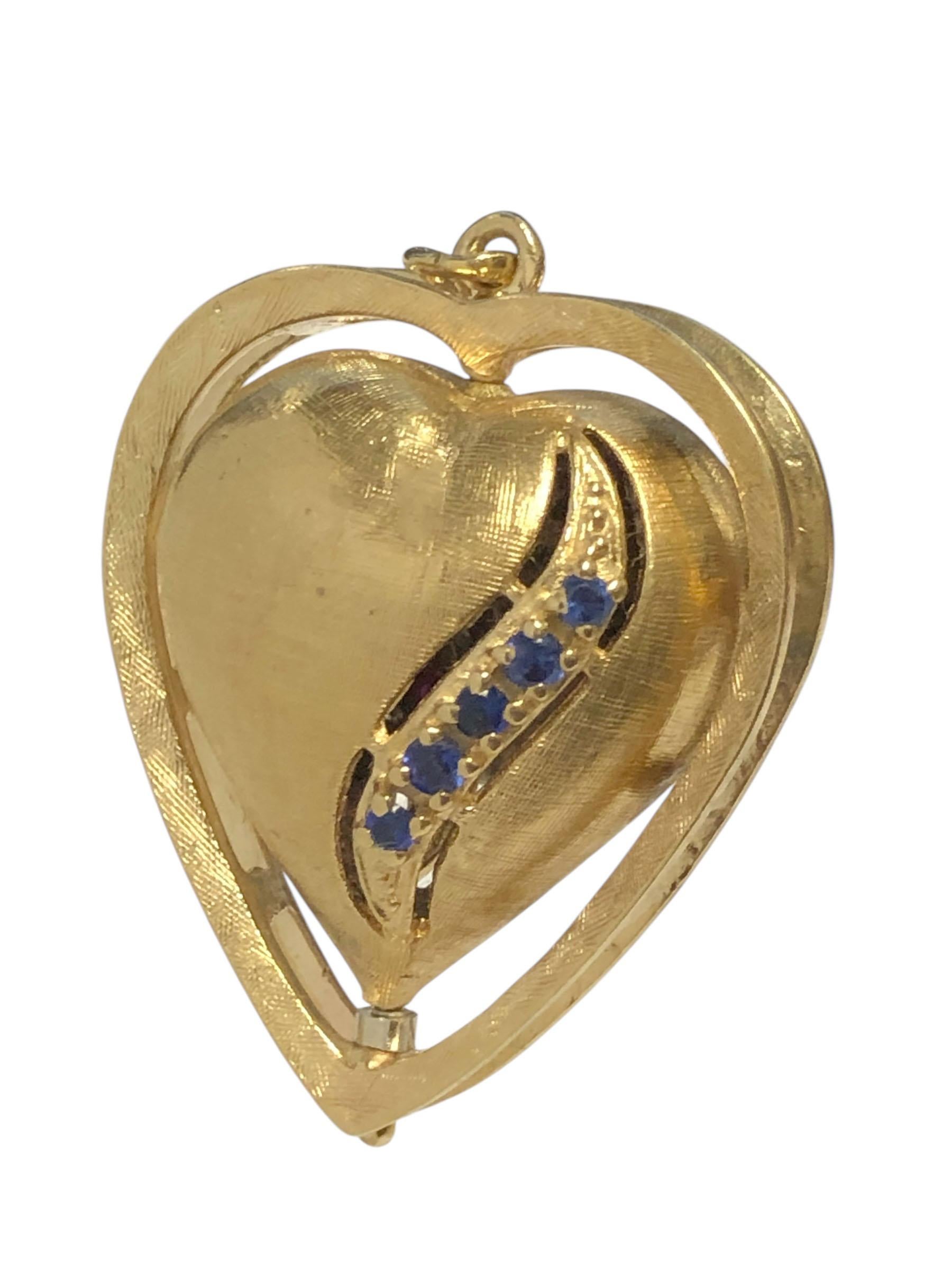 Women's or Men's vintage large Yellow Gold and Gem set spinning Heart Charm Bracelet Charm