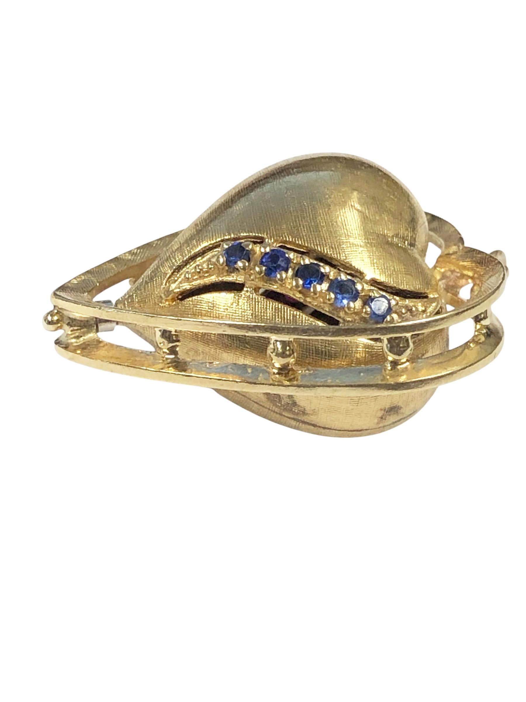 vintage large Yellow Gold and Gem set spinning Heart Charm Bracelet Charm 1