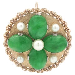 Vintage große Gelbgold Jade
Perle 4 Blatt Kleeblatt Charm Anhänger Pin Brosche