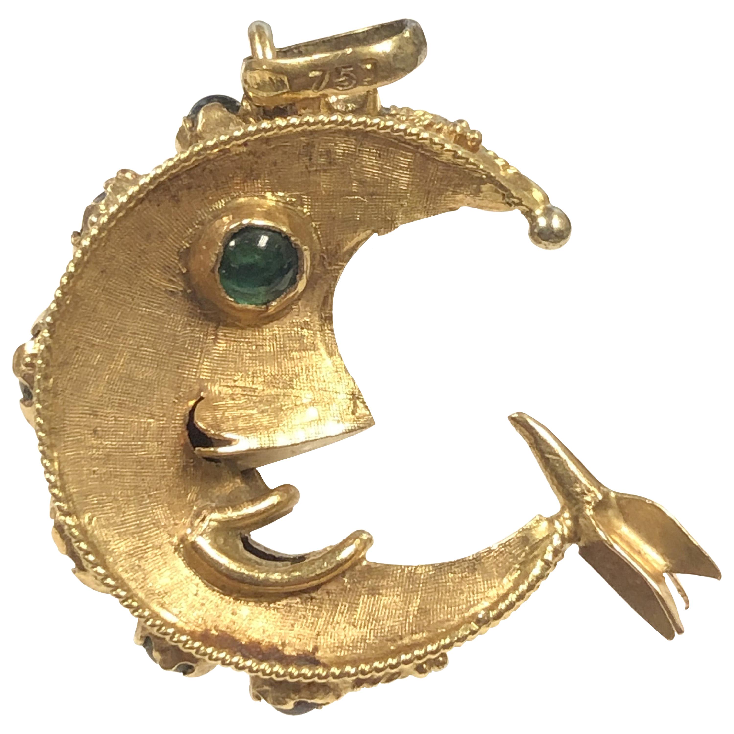 Vintage Large Yellow Gold Man in the Moon Charm