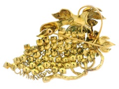 Vintage Large Yellow Gold Turquoise & Diamond Grape Vine Branch Pin Brooch