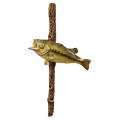 Vintage Largemouth Bass Log Wall Mount Real Skin Taxidermy Fishing Wall Decor