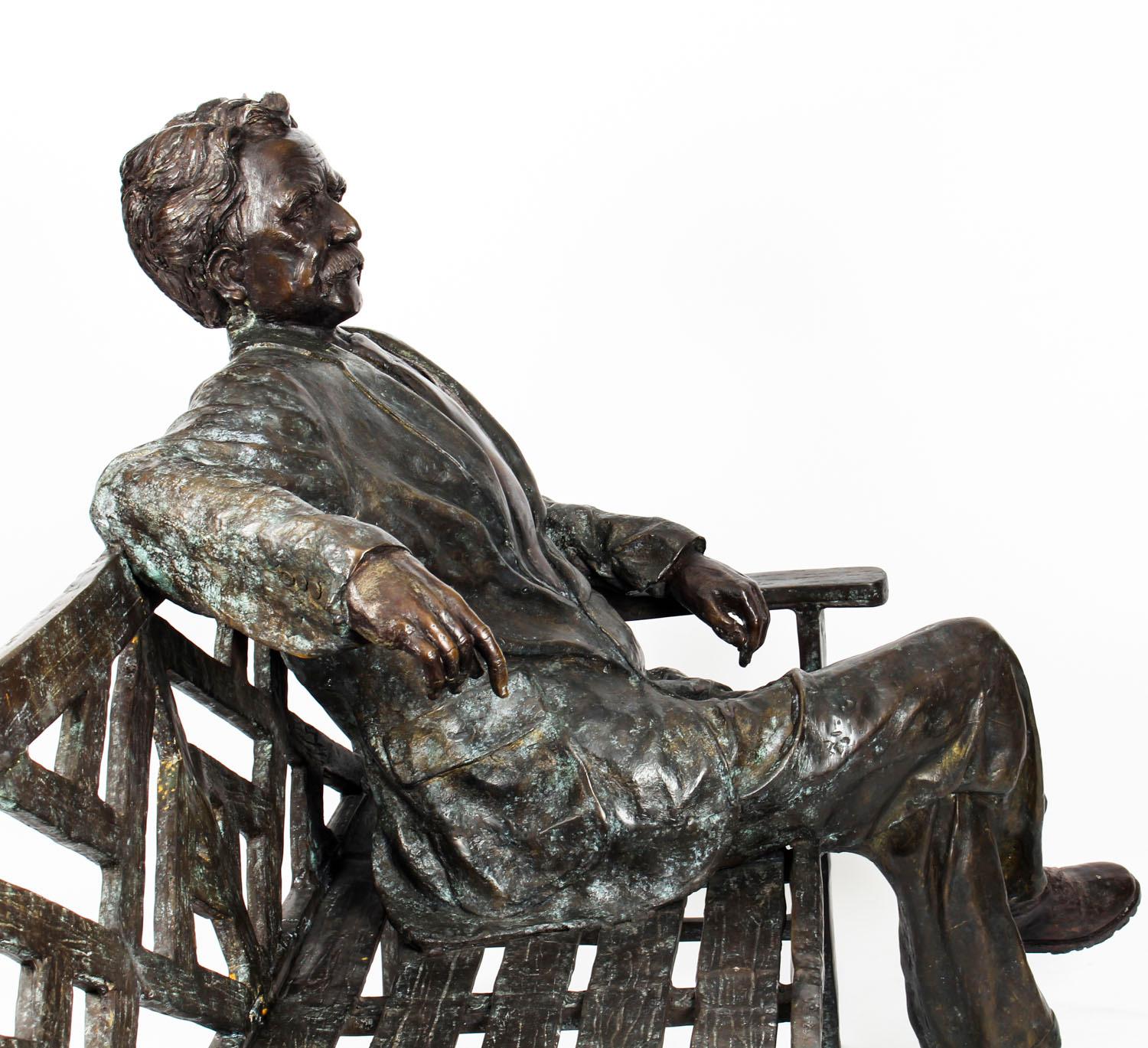 Vintage Larger than Life-Size Bronze of Albert Einstein on a Garden Bench For Sale 6