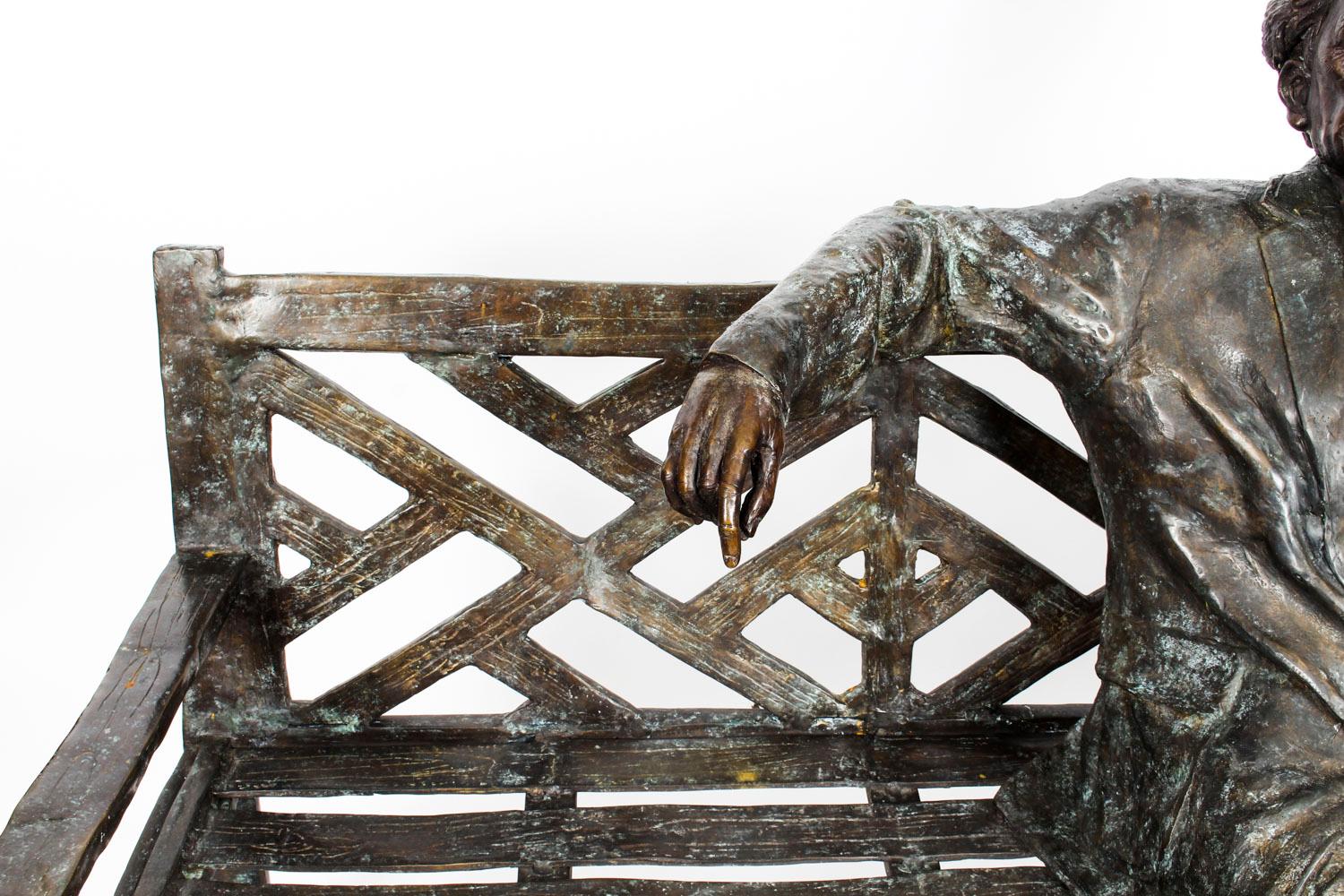 Vintage Larger than Life-Size Bronze of Albert Einstein on a Garden Bench For Sale 7