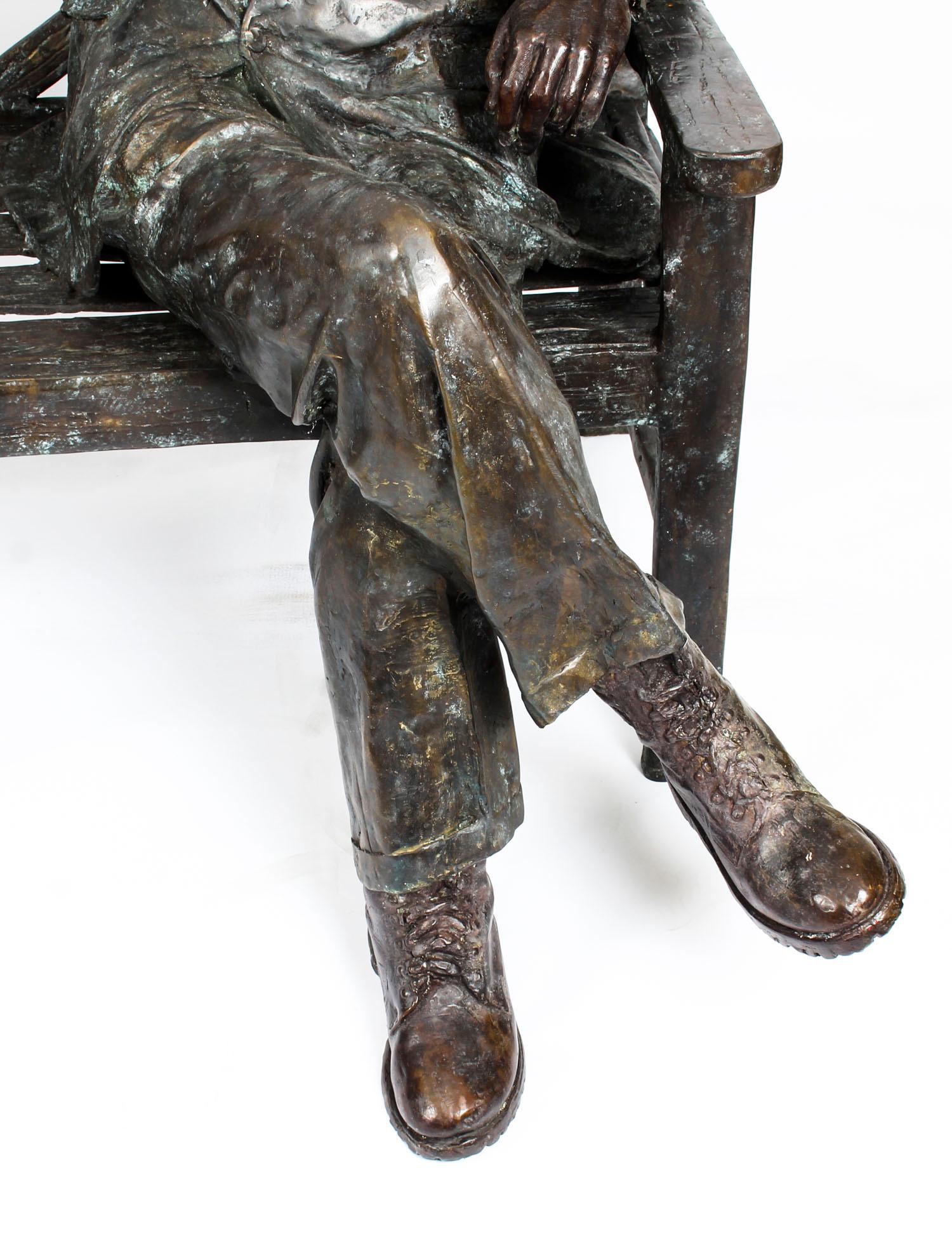 Vintage Larger than Life-Size Bronze of Albert Einstein on a Garden Bench For Sale 9