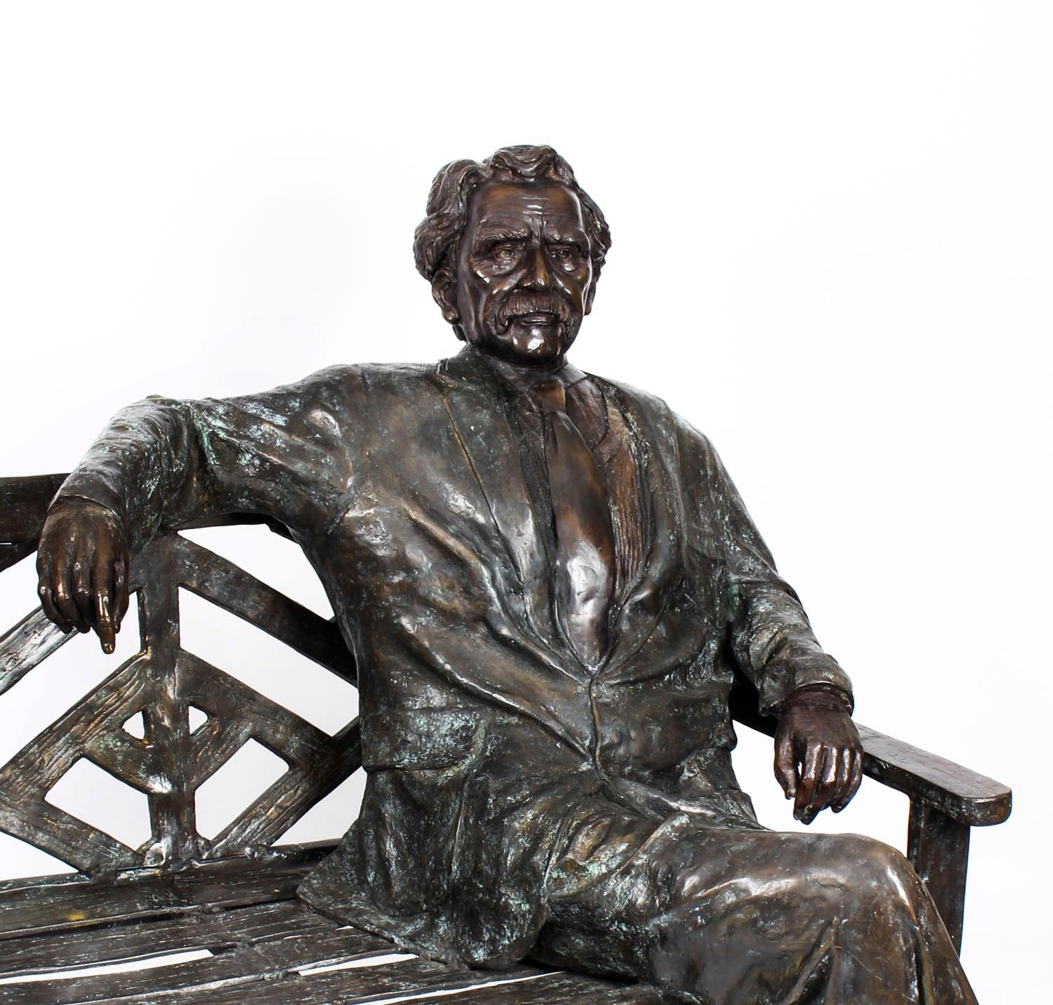 Vintage Larger than Life-Size Bronze of Albert Einstein on a Garden Bench For Sale 11