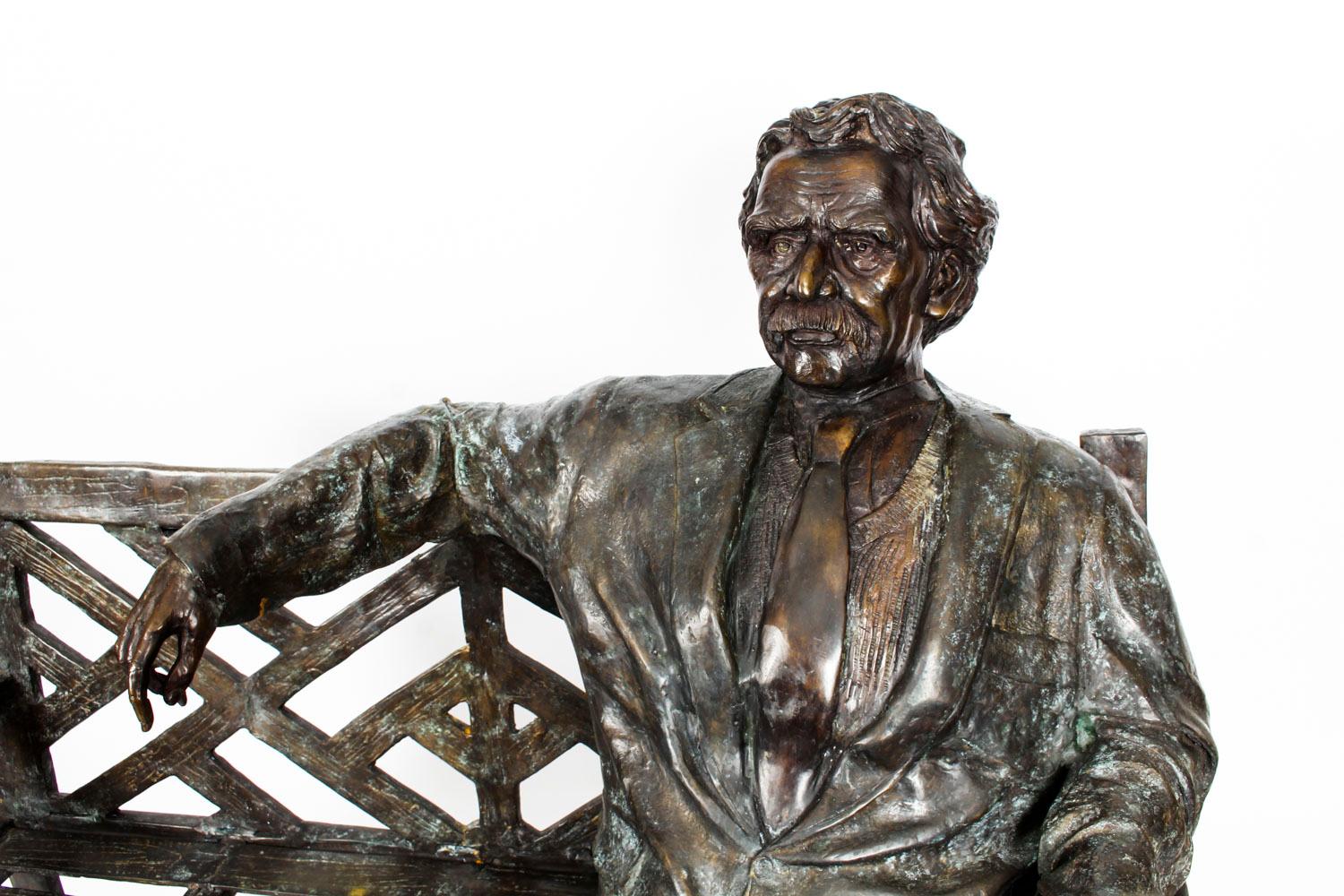 Vintage Larger than Life-Size Bronze of Albert Einstein on a Garden Bench In Good Condition For Sale In London, GB