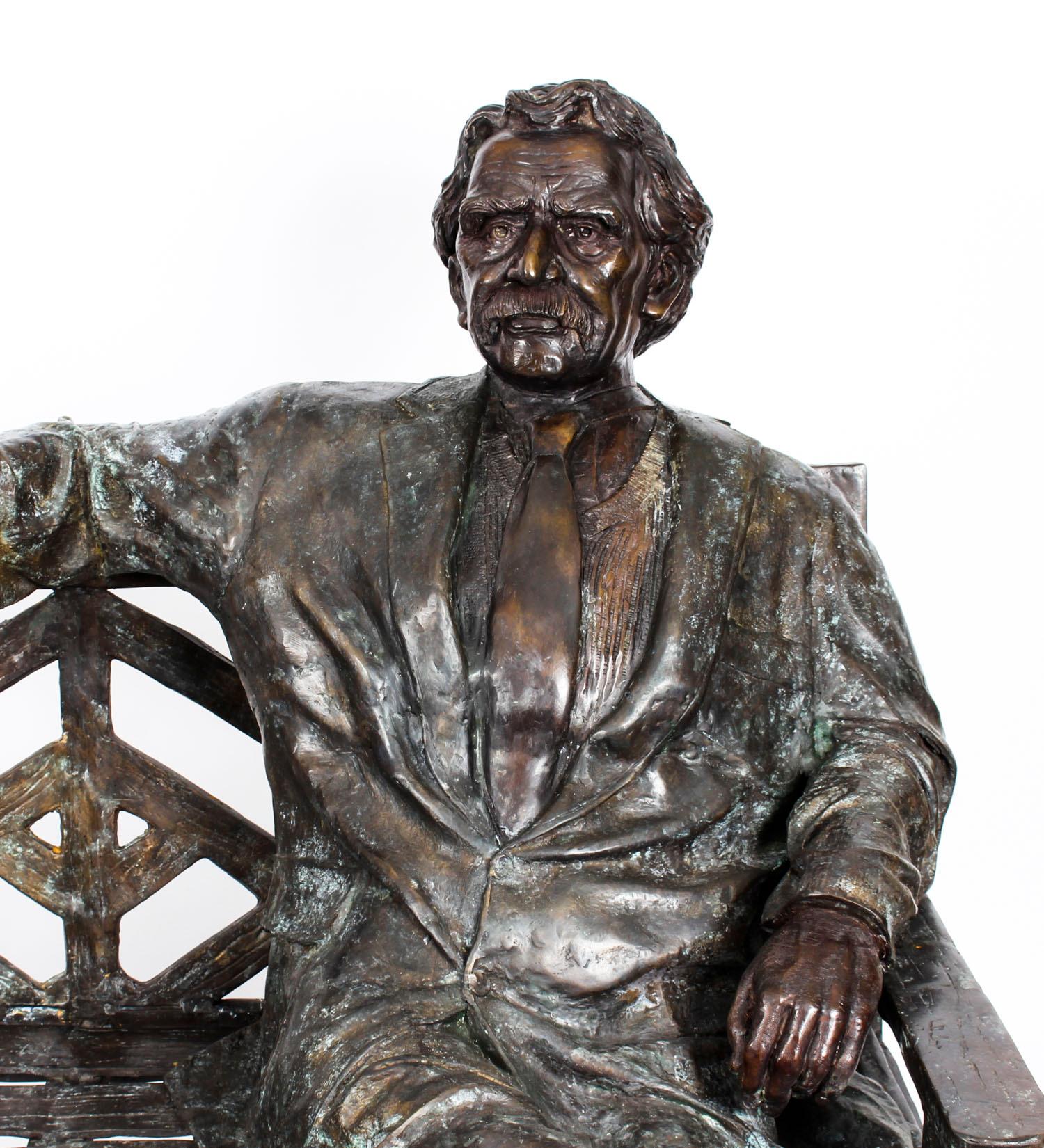 Vintage Larger than Life-Size Bronze of Albert Einstein on a Garden Bench For Sale 2