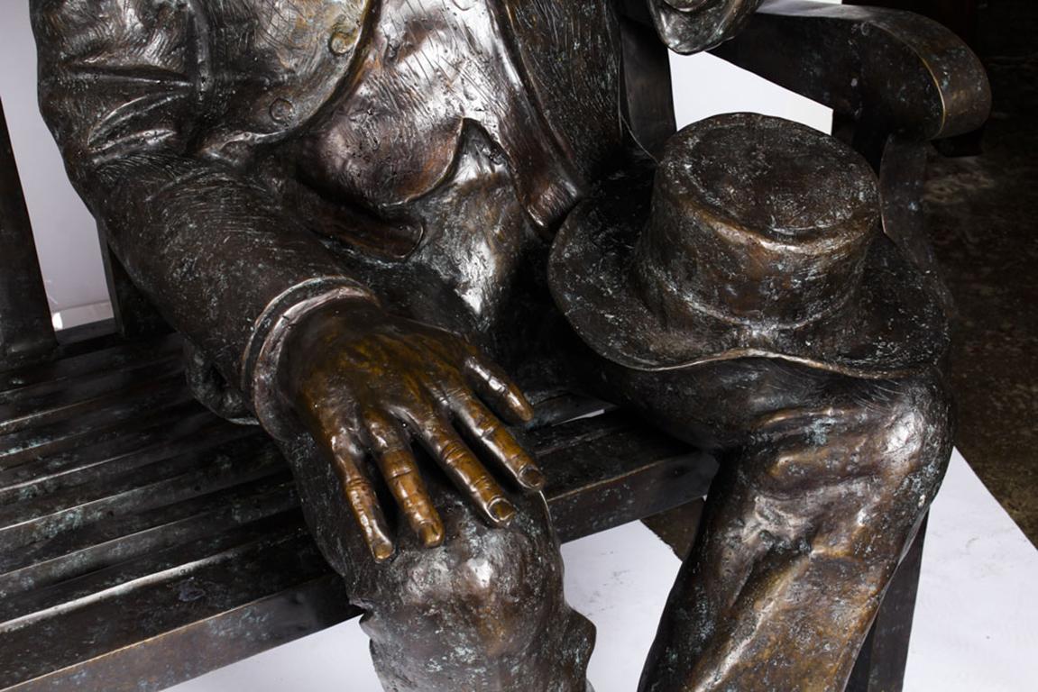 Vintage Larger than Life-Size Bronze Winston Churchill on a Bench, 20th Century 5