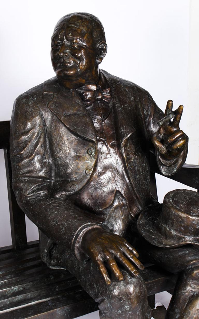 Vintage Larger than Life-Size Bronze Winston Churchill on a Bench, 20th Century 6