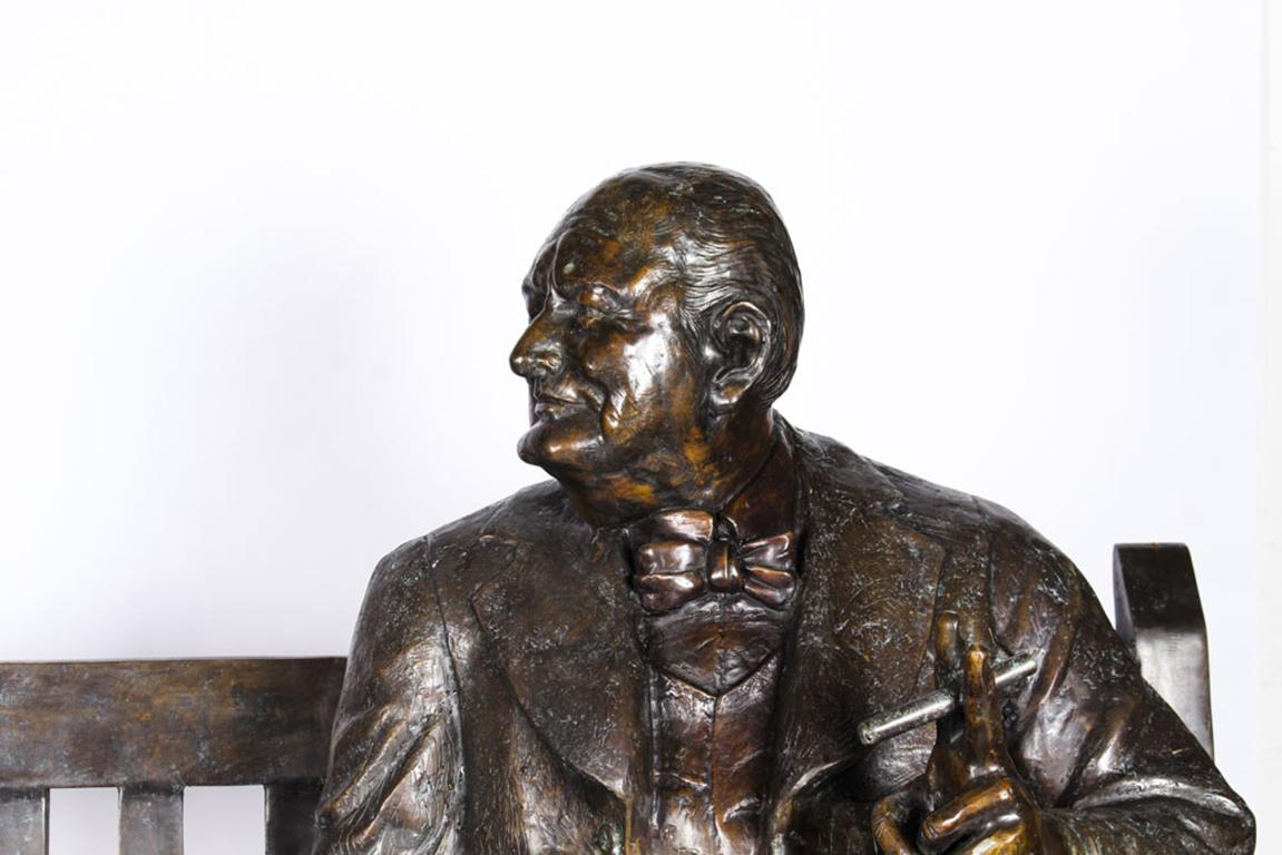 Vintage Larger than Life-Size Bronze Winston Churchill on a Bench, 20th Century 10