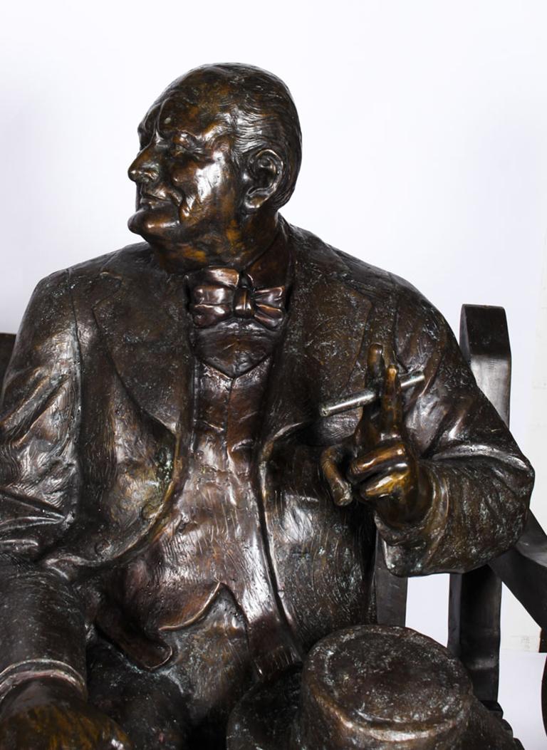 Vintage Larger than Life-Size Bronze Winston Churchill on a Bench, 20th Century 11