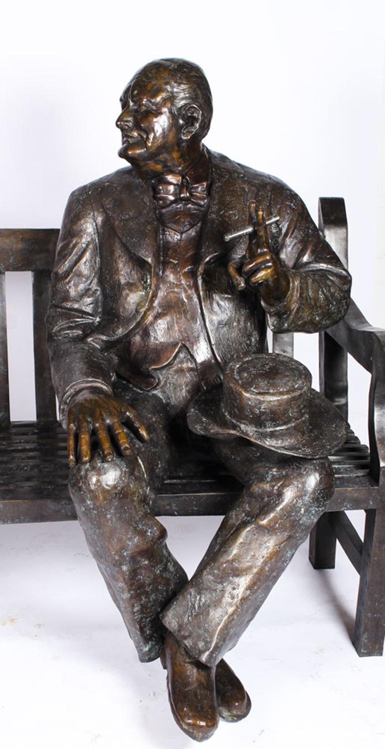 Vintage Larger than Life-Size Bronze Winston Churchill on a Bench, 20th Century 12