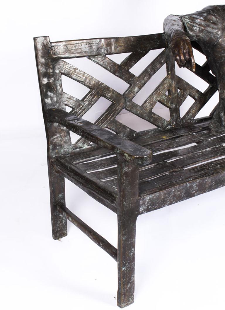 Vintage Larger Than Life Size Bronze Winston Churchill On A Bench
