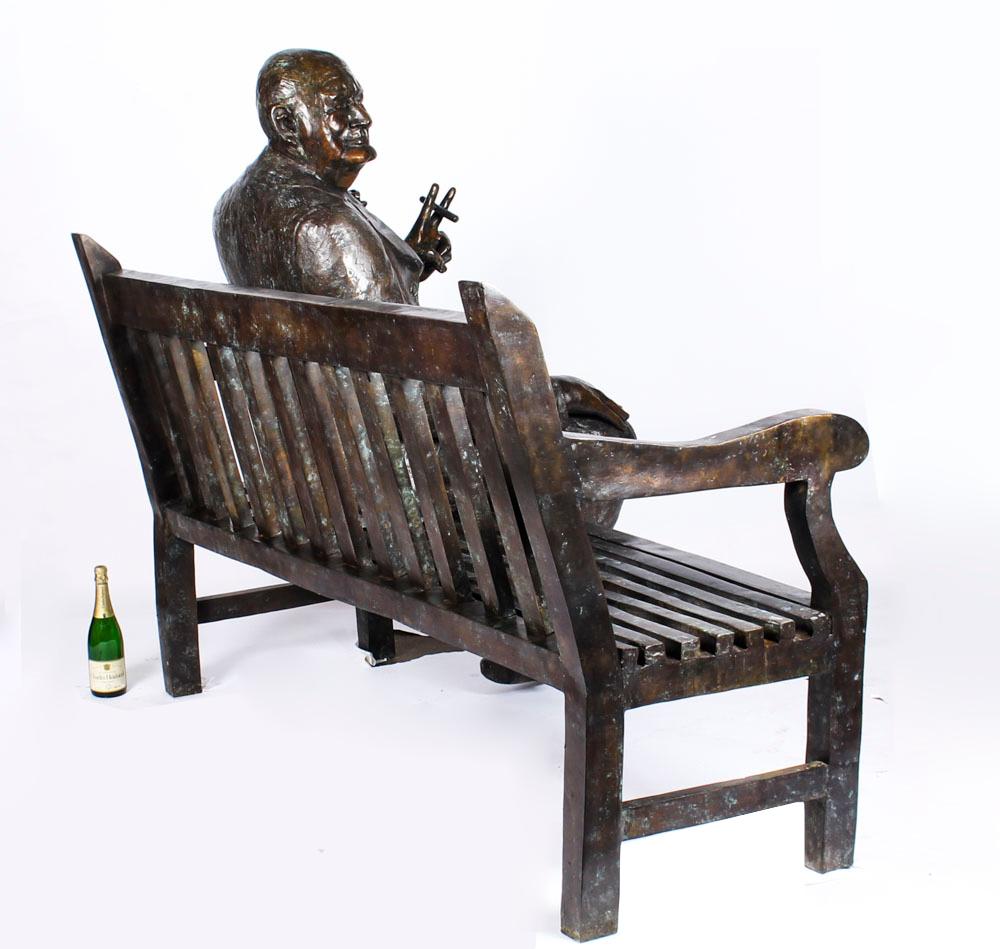 Vintage Larger than Life-Size Bronze Winston Churchill on a Bench, 20th Century 15