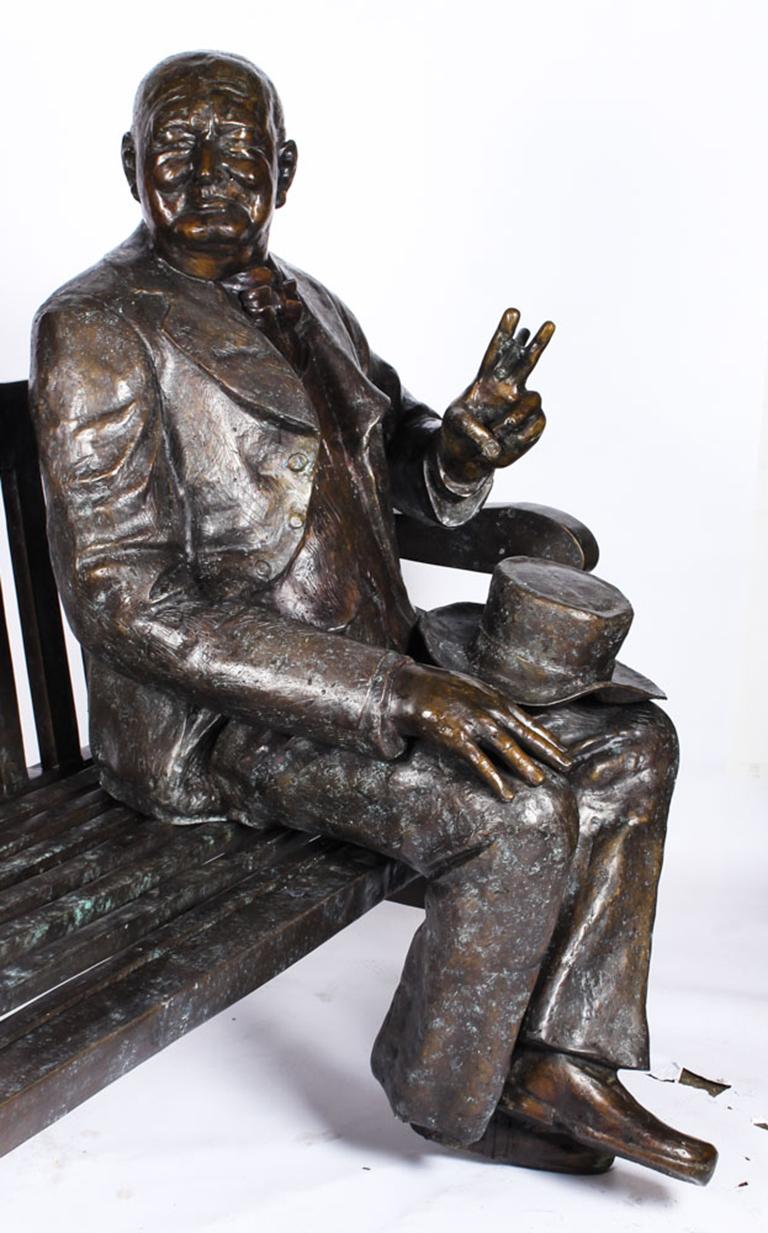 Vintage Larger than Life-Size Bronze Winston Churchill on a Bench, 20th Century In Good Condition In London, GB