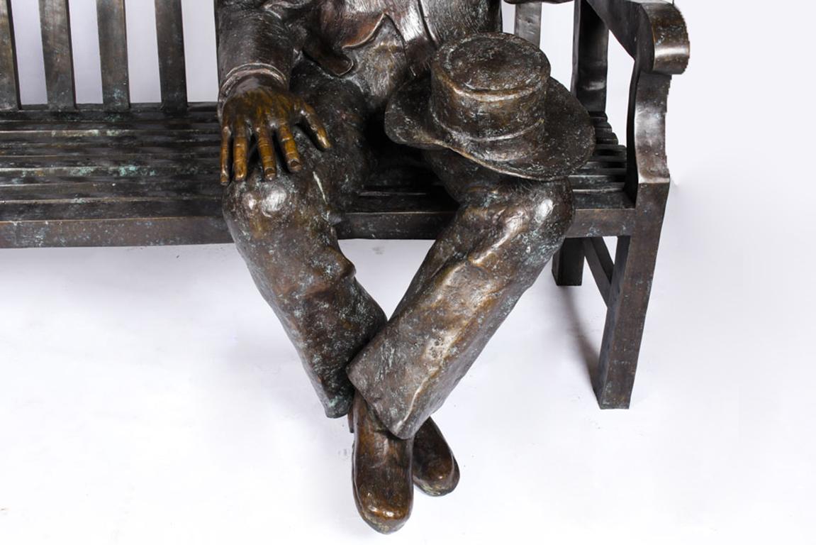 Vintage Larger than Life-Size Bronze Winston Churchill on a Bench, 20th Century 1