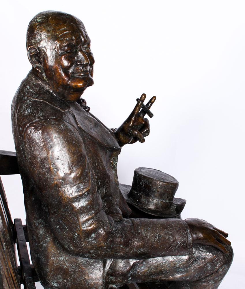 Vintage Larger than Life-Size Bronze Winston Churchill on a Bench, 20th Century 3
