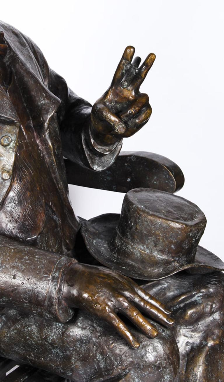Vintage Larger than Life-Size Bronze Winston Churchill on a Bench, 20th Century 4